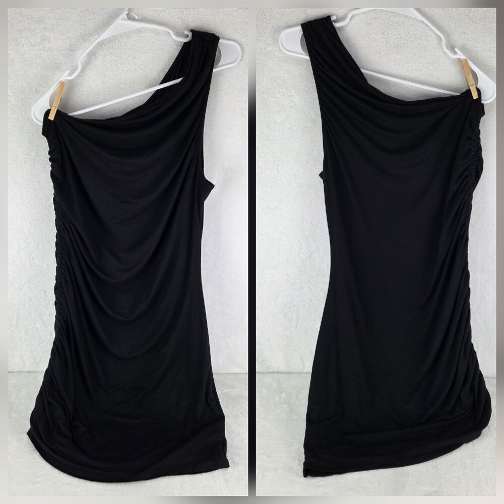 A New Day Black One Shoulder Ruched Dress Women's Large NWT Stretch
